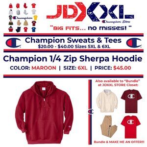 Champion 1/4 Zip Sherpa Hoodie - Maroon 6XL